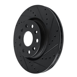 Jeep Gladiator Brake Rotor (1) - Front Right - R1 Concepts - Drilled & Slotted - Black - `18-`25